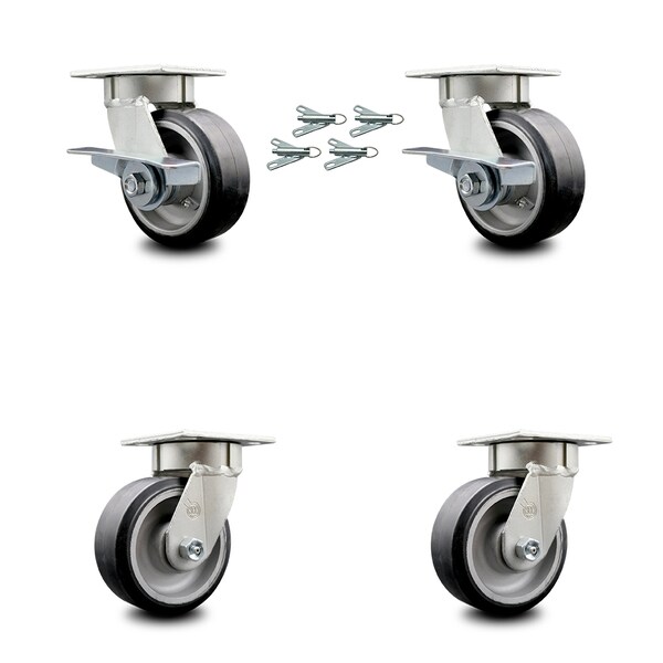 Service Caster 5 Inch Kingpinless Rubber on Aluminum Wheel Caster Swivel Locks 2 Brakes, 4PK SCC-KP30S520-RAR-SLB-BSL-2-BSL-2 - main